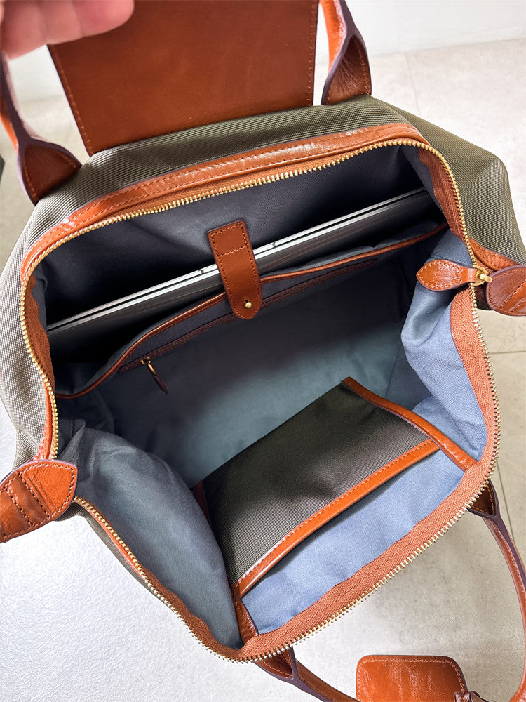Handmade nylon cowhide work tote X-large size – travel commuter bag with personalised initials
