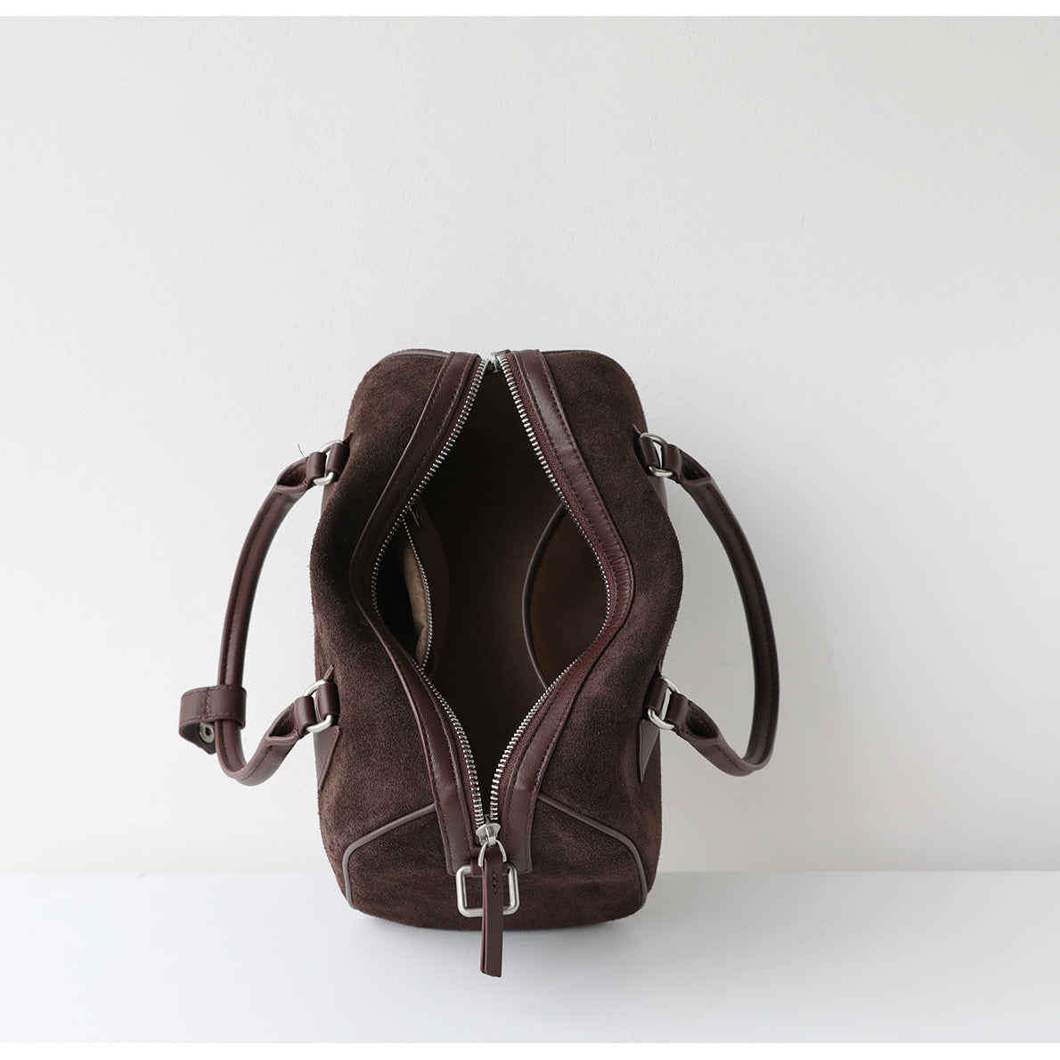 Vintage Suede Boston Bag for Women | Maillard-Tone Pillow Handbag with Detachable Strap | Niche Handcrafted Commuter Crossbody Bag
