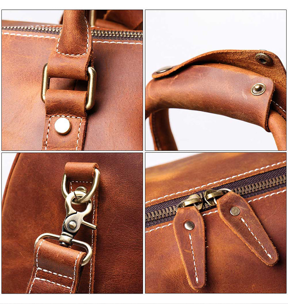 Handmade Full Grain Leather Duffle Bag – Vegetable-Tanned Cowhide Holdall | Brass Hardware, YKK Zippers & Padded Shoulder Strap