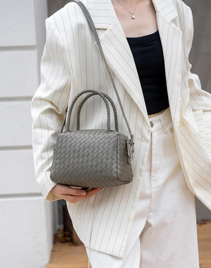Luxury Women's Lambskin Woven Boston Crossbody Bag | Handcrafted Versatile Shoulder Bag