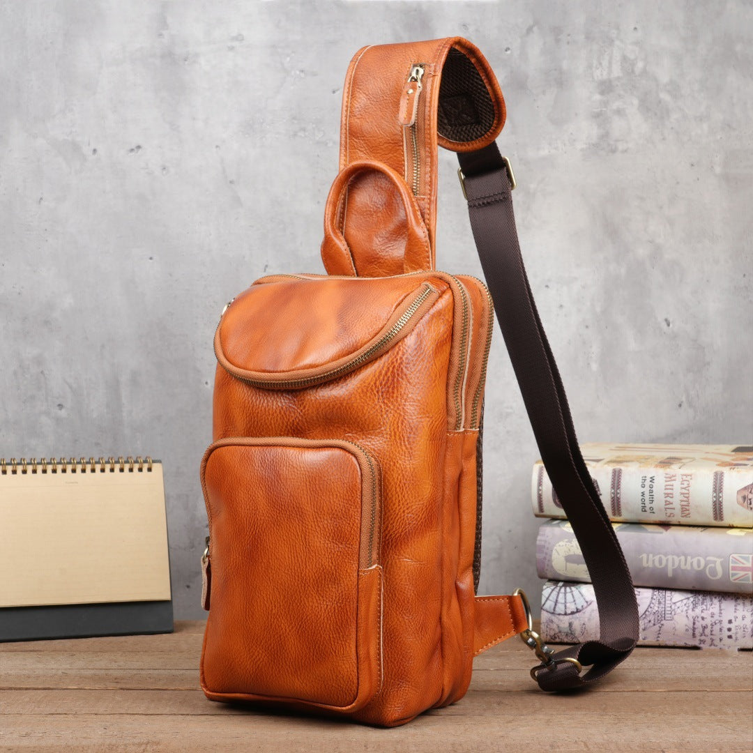 Men's Crazy Horse Leather Vintage Sling Bag — Handmade 3-Way Carry Chest / Shoulder / Backpack