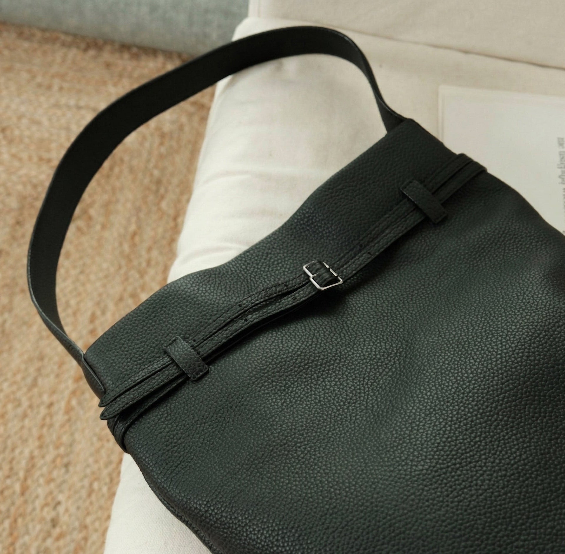 Premium Togo Leather Slouchy Tote Bag | Large Minimalist Bucket Bag | Cowhide Shoulder Bag