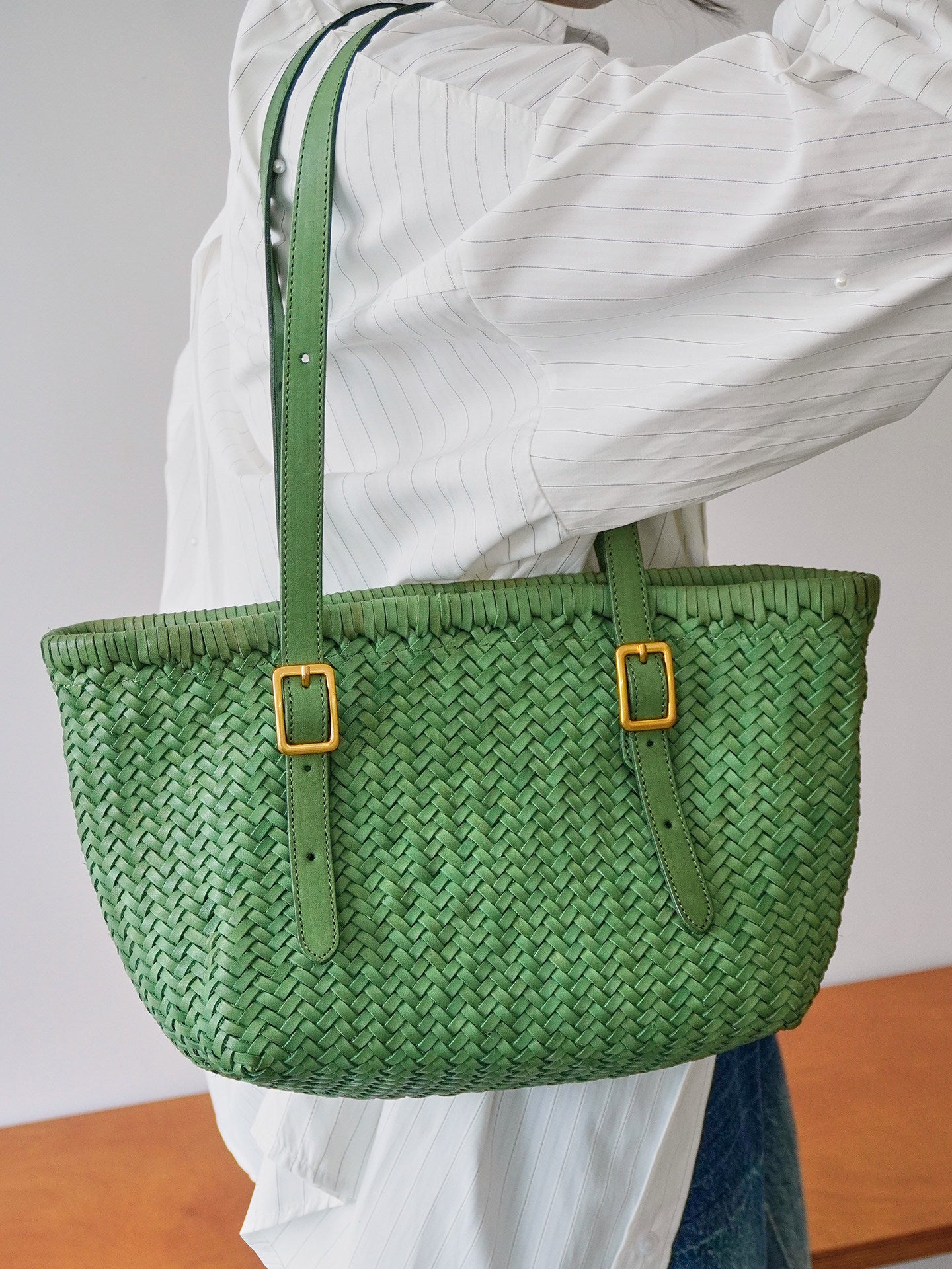 Handwoven Cowhide Leather Basket Tote Bag | Women's Shoulder Hobo Bag