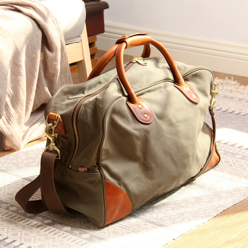 Waxed Canvas Leather Travel Duffle Bag | Men's Vintage Weekender & Overnight Bag