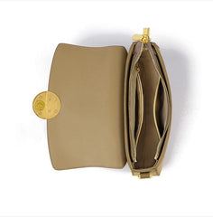 Luxury Leather Crossbody Box Bag with Elegant Circular Emblem, Fashion Leather Shoulder Bag