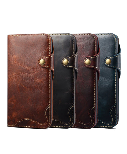 Handmade Leather iPhone and Samsung Case: Vintage Style Mobile Wallet Cases, Card Slots & Strap