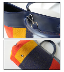 Signature Rainbow Wool & Cowhide Leather Tote, 2025 Fall/Winter Large Colourblock Commuter Shoulder & Handbag for Women