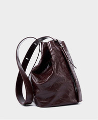 2024 Minimalist Genuine Leather Bucket Bag for Women, Handcrafted Cowhide Leather Shoulder & Crossbody Pleated Design