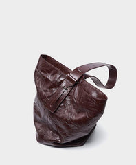 2024 Minimalist Genuine Leather Bucket Bag for Women, Handcrafted Cowhide Leather Shoulder & Crossbody Pleated Design