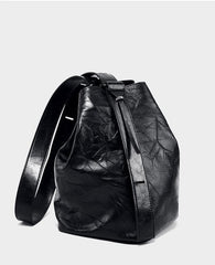 2024 Minimalist Genuine Leather Bucket Bag for Women, Handcrafted Cowhide Leather Shoulder & Crossbody Pleated Design