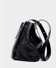 2024 Minimalist Genuine Leather Bucket Bag for Women, Handcrafted Cowhide Leather Shoulder & Crossbody Pleated Design