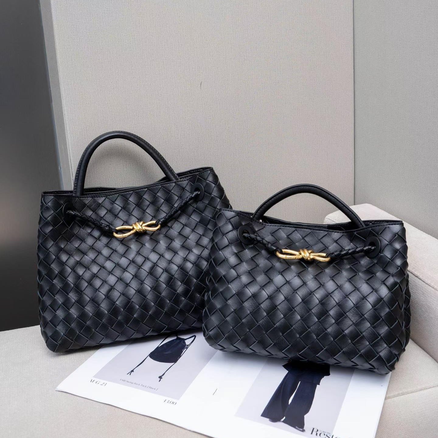 Small Lambskin Leather Knotted Intrecciato Shoulder Bag | Woven Handbag With Metal Buckle, Daily Fashion Designer Bag, Woven Shoulder Purse