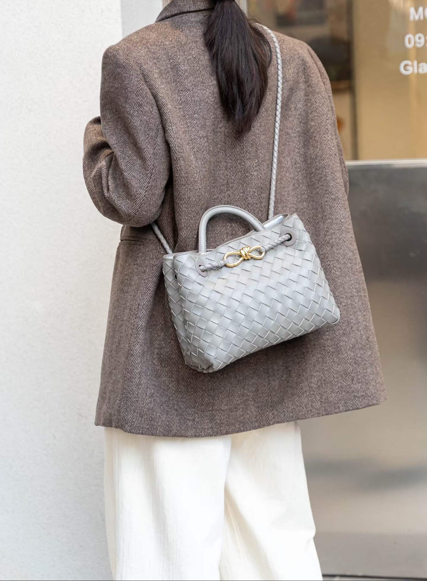 Small Lambskin Leather Knotted Intrecciato Shoulder Bag | Woven Handbag With Metal Buckle, Daily Fashion Designer Bag, Woven Shoulder Purse