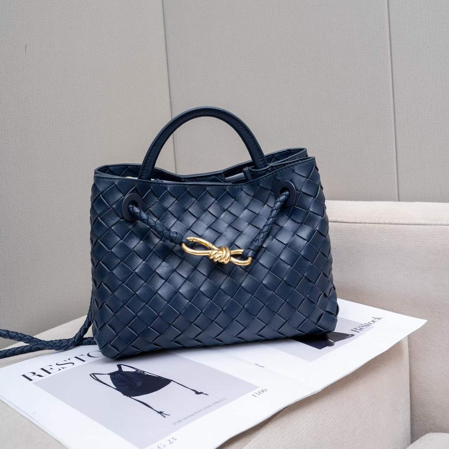 Small Lambskin Leather Knotted Intrecciato Shoulder Bag | Woven Handbag With Metal Buckle, Daily Fashion Designer Bag, Woven Shoulder Purse