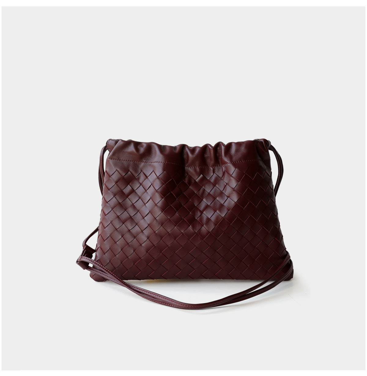 Luxurious Handwoven Lambskin Handbag Drawstring, Genuine Leather Shoulder Bucket Bag for Women