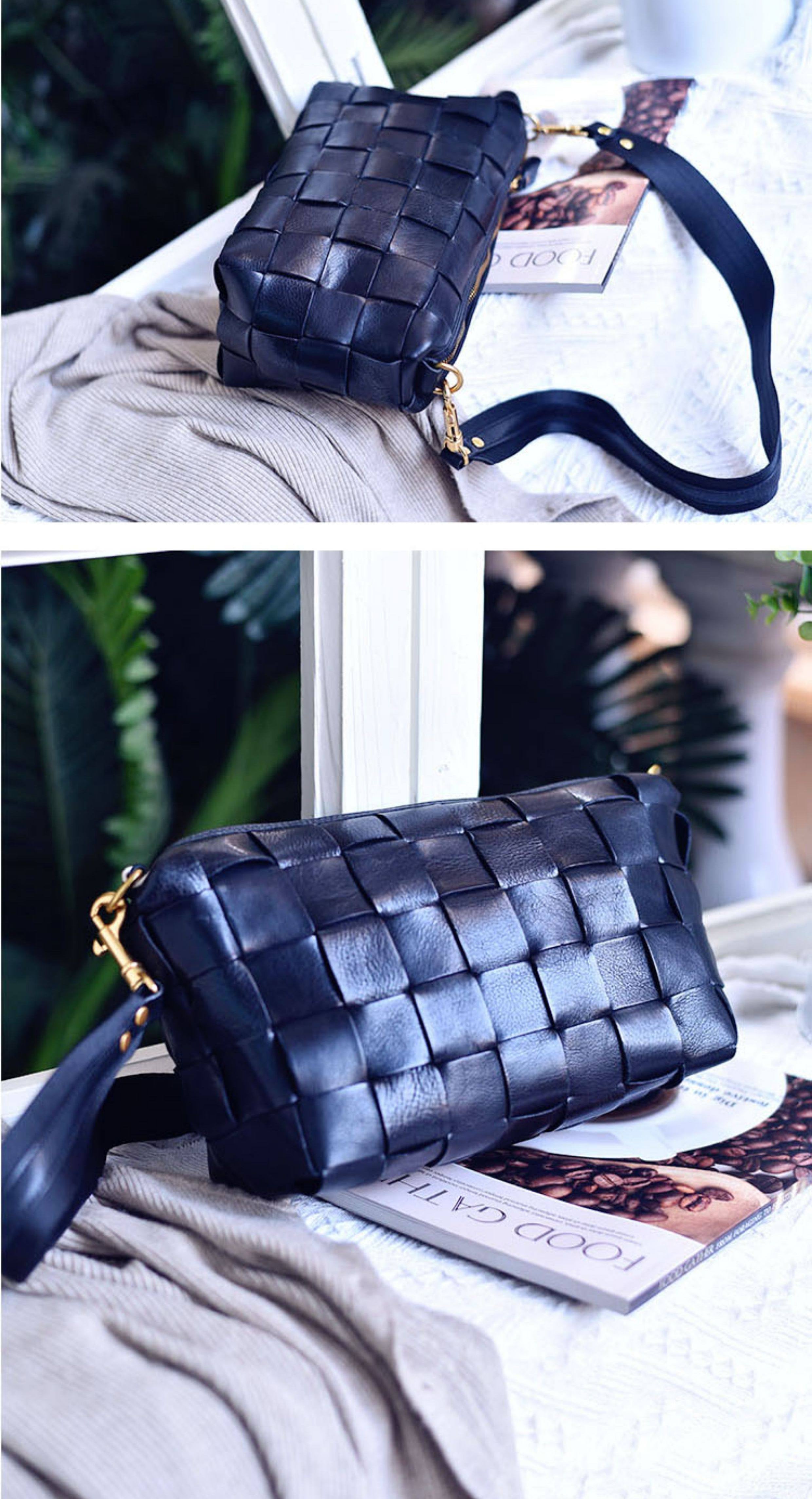 Handwoven Full Grain Leather Crossbody Bag | Vintage Women's Shoulder Bag