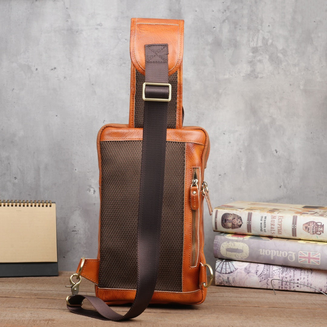 Men's Crazy Horse Leather Vintage Sling Bag — Handmade 3-Way Carry Chest / Shoulder / Backpack