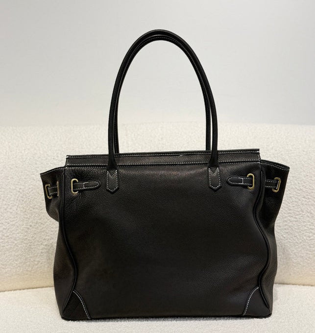 Handcrafted Water-Dyed Cowhide Leather Structured Tote Bag | Women's Vintage Old-Money Style Large Shoulder Bag