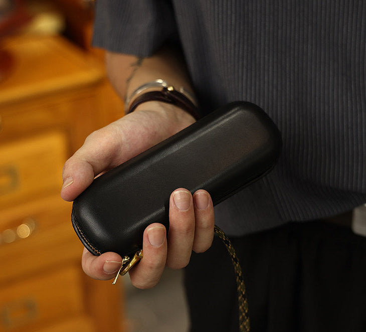 Vintage Leather Glasses Case | Cowhide Leather Zip Eyewear Case