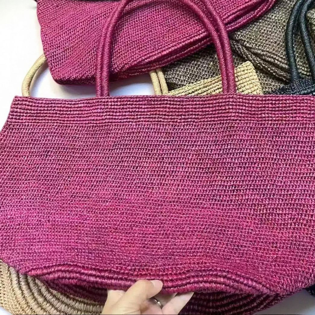 Handwoven Raffia Straw Tote Bag | Women's Large Vacation Beach Bag with Scarf