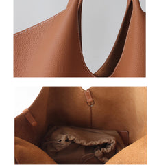 Minimalist Togo Cowhide Leather Hobo Tote: Handcrafted Leather Slouchy Bucket Bag