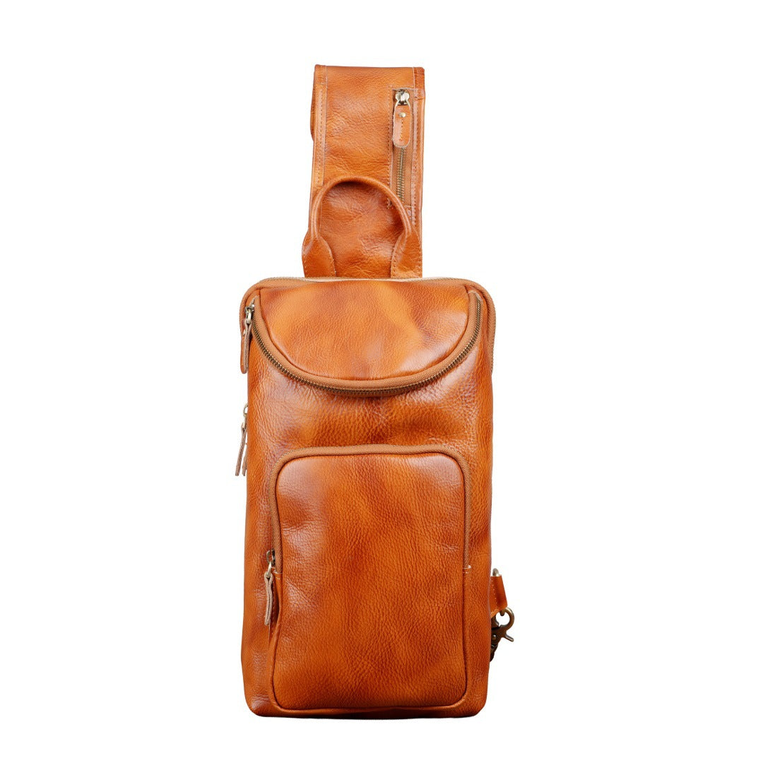 Men's Crazy Horse Leather Vintage Sling Bag — Handmade 3-Way Carry Chest / Shoulder / Backpack