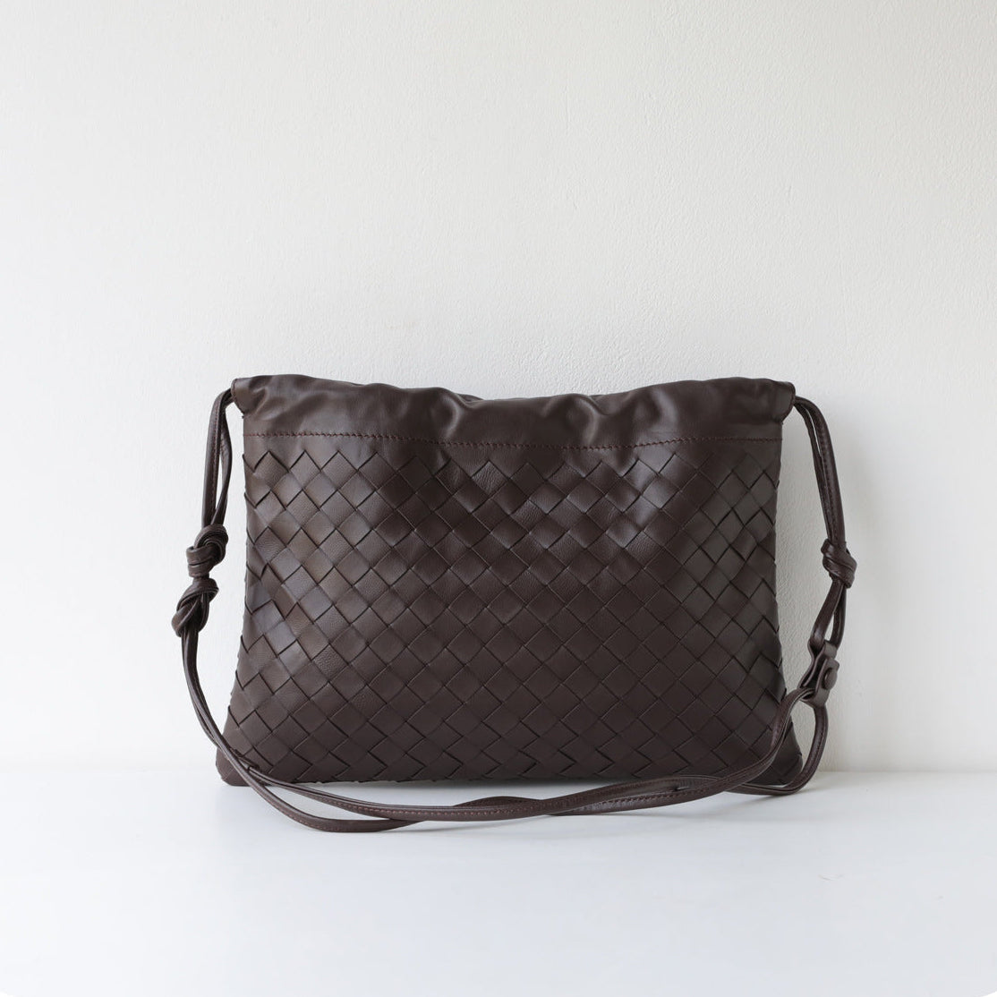 Luxurious Handwoven Lambskin Handbag Drawstring, Genuine Leather Shoulder Bucket Bag for Women