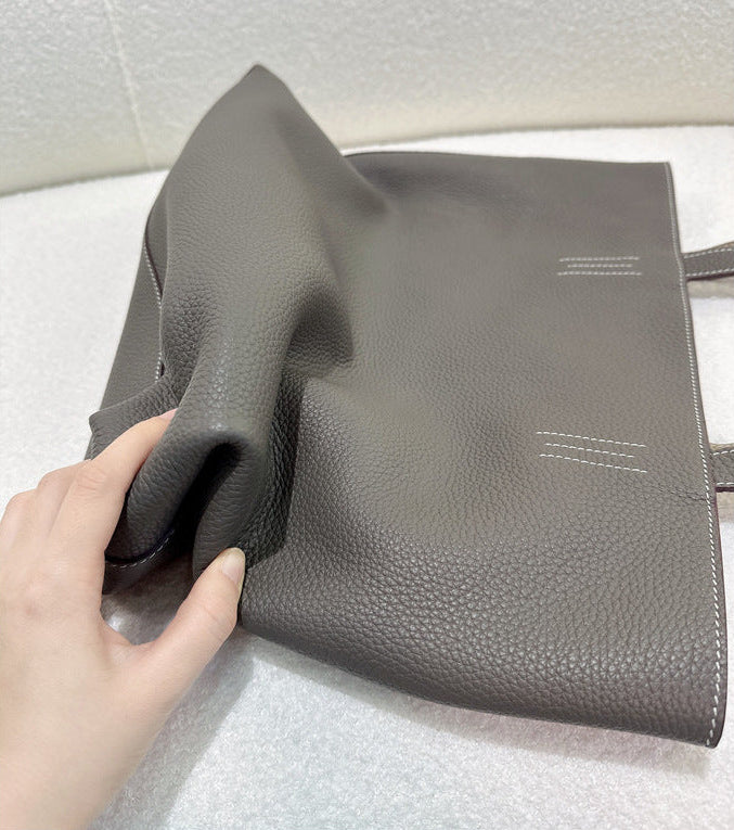 Reversible Full Grain Togo Leather Tote Bag | Two-Tone Everyday Carry Bag