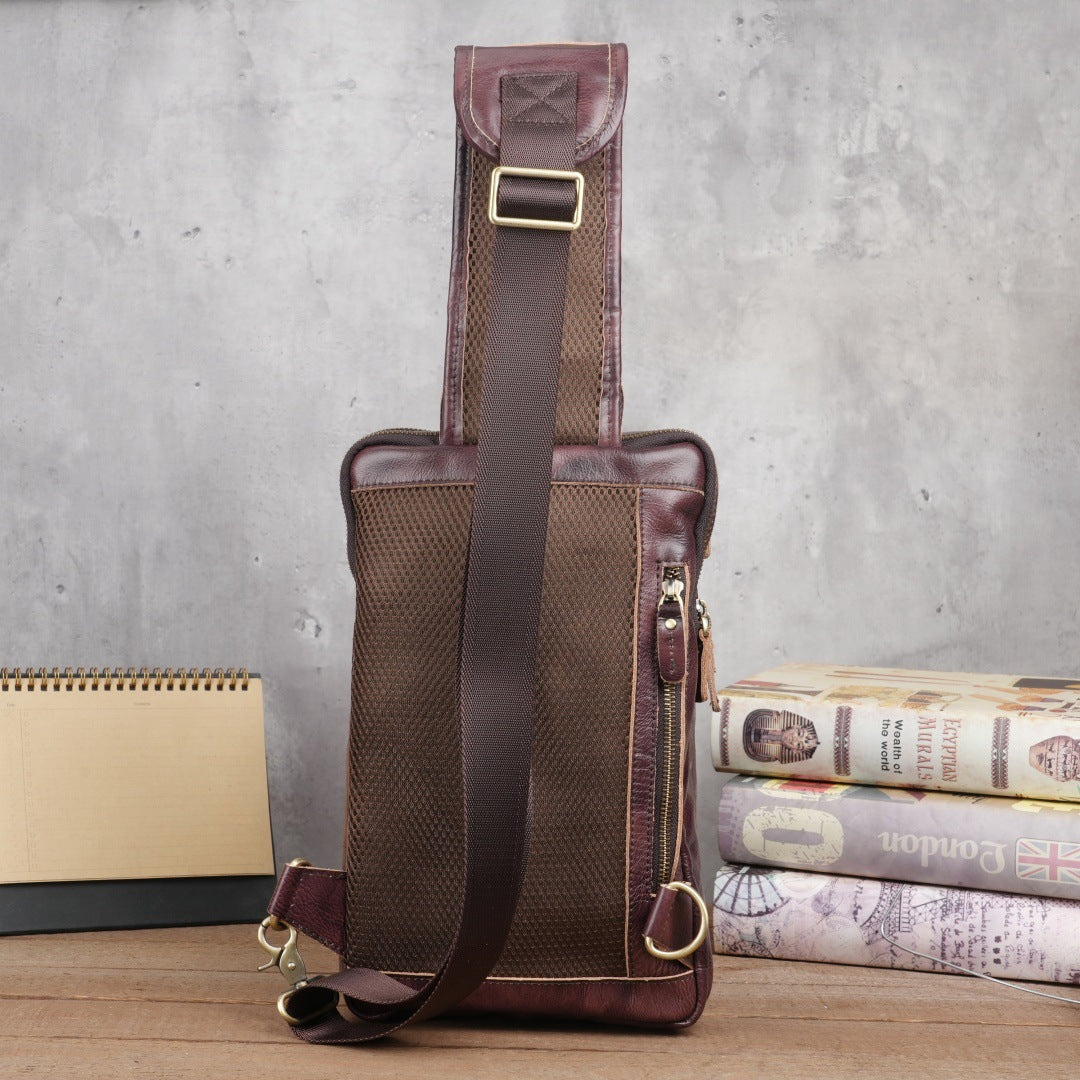 Men's Crazy Horse Leather Vintage Sling Bag — Handmade 3-Way Carry Chest / Shoulder / Backpack