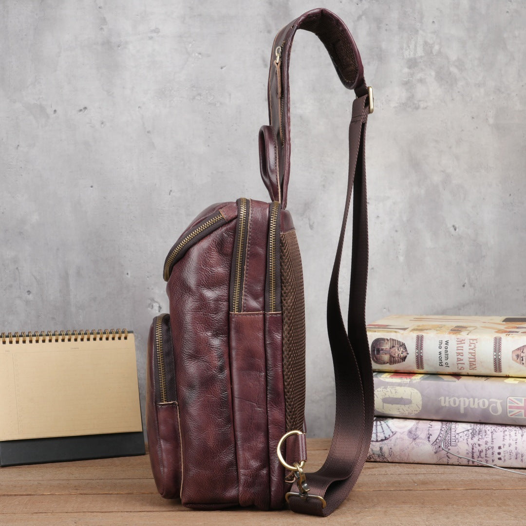 Men's Crazy Horse Leather Vintage Sling Bag — Handmade 3-Way Carry Chest / Shoulder / Backpack