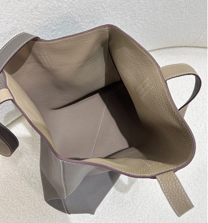 Reversible Full Grain Togo Leather Tote Bag | Two-Tone Everyday Carry Bag