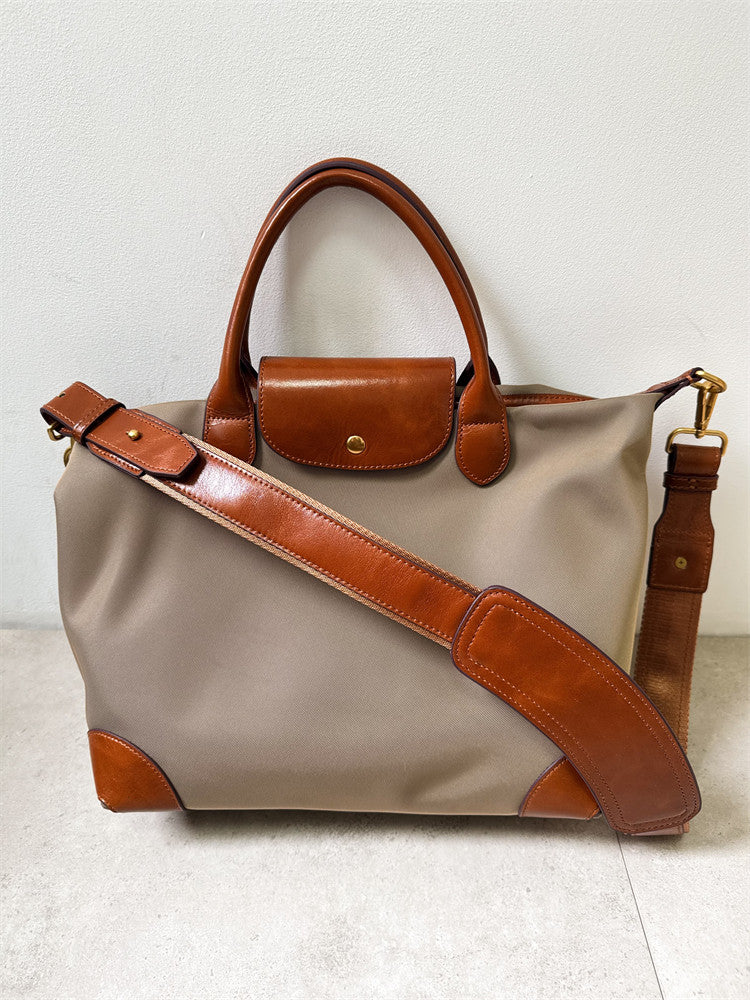 Recycled Nylon & Cowhide Leather Work Tote Bag – Handmade, 3 Sizes | Personalised Initials, Laptop Bag, Waterproof, Anti-Slip Strap