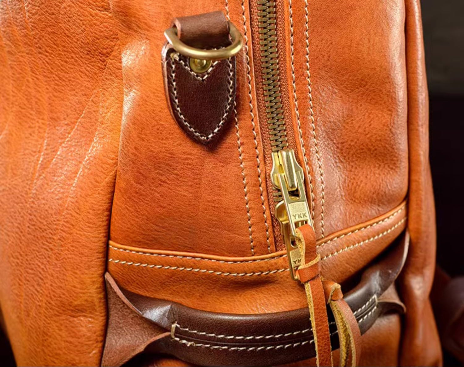 Vegetable Tanned Italian Full Grain Leather Travel Bag | Handcrafted Vintage Minimalist Business Duffel & Shoulder Bag