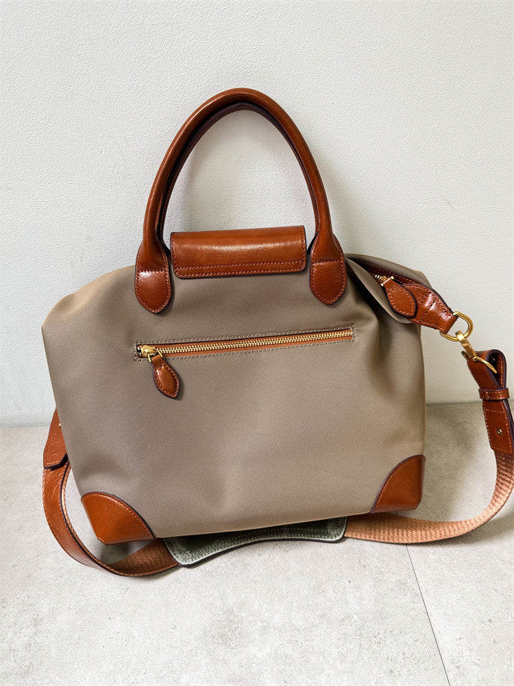 Recycled Nylon & Cowhide Leather Work Tote Bag – Handmade, 3 Sizes | Personalised Initials, Laptop Bag, Waterproof, Anti-Slip Strap