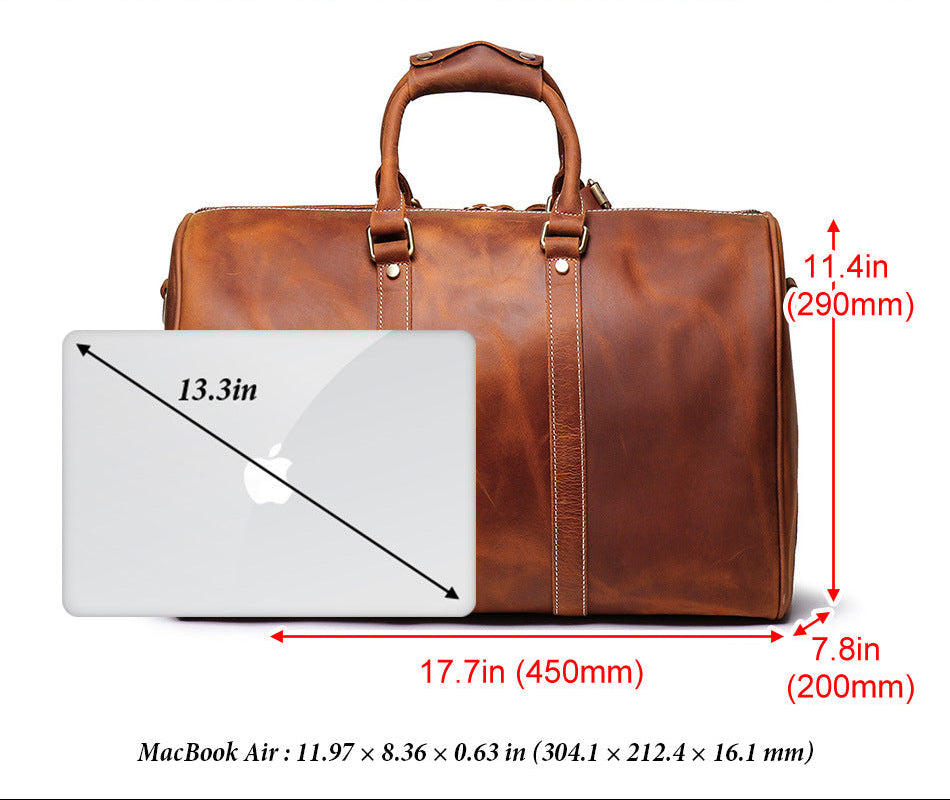 Handmade Full Grain Leather Duffle Bag – Vegetable-Tanned Cowhide Holdall | Brass Hardware, YKK Zippers & Padded Shoulder Strap