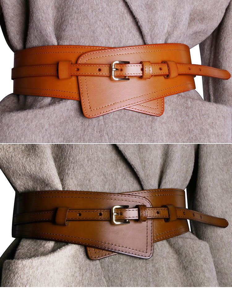 Wide Cowhide Leather Waist Belt | Handmade Women's Cinch Belt for Dresses, Coats & Sweaters