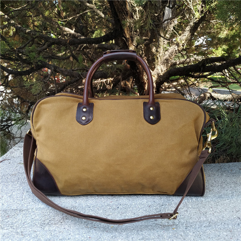 Waxed Canvas Leather Travel Duffle Bag | Men's Vintage Weekender & Overnight Bag