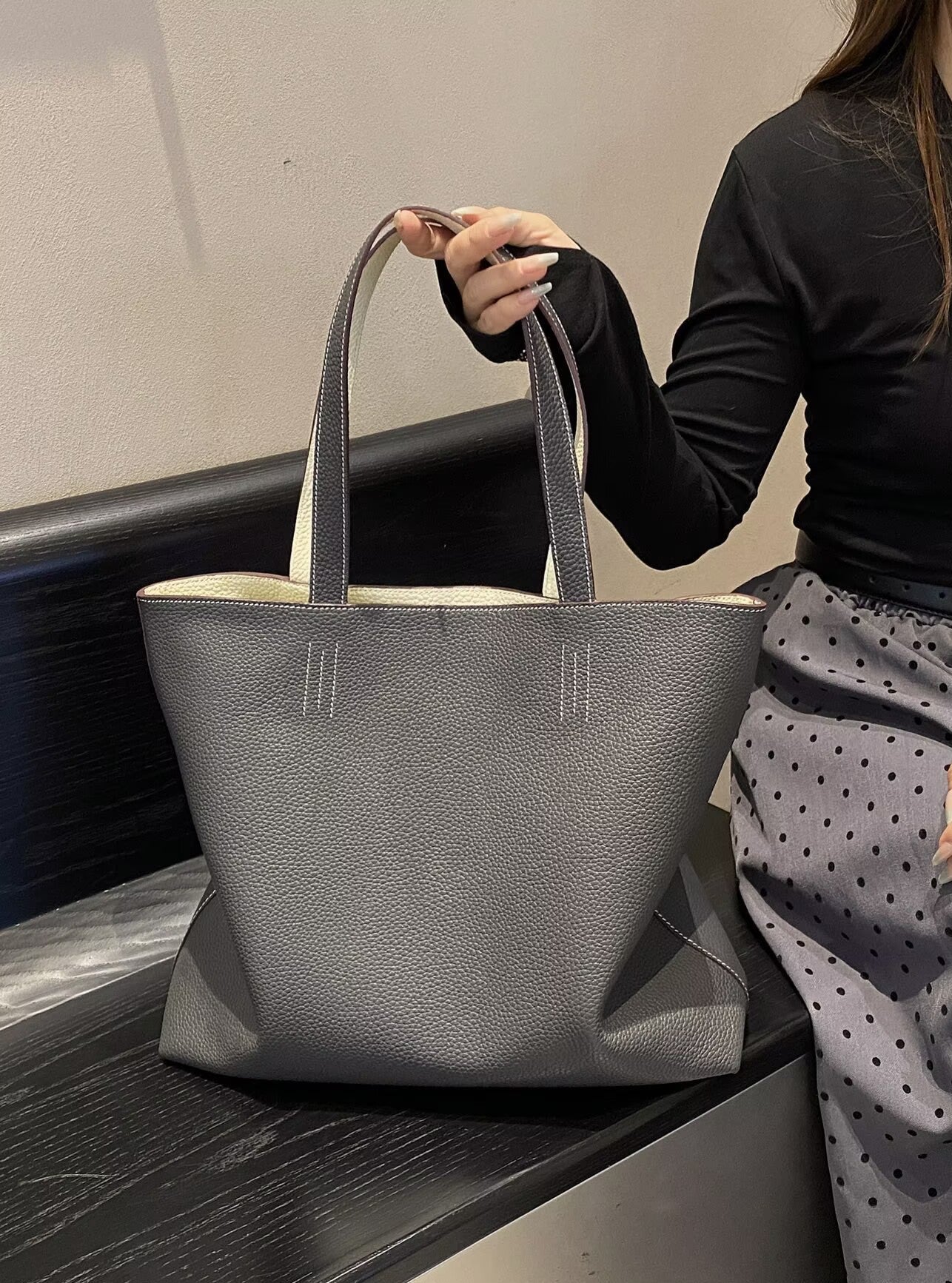 Reversible Full Grain Togo Leather Tote Bag | Two-Tone Everyday Carry Bag