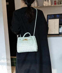 Small Lambskin Leather Knotted Intrecciato Shoulder Bag | Woven Handbag With Metal Buckle, Daily Fashion Designer Bag, Woven Shoulder Purse