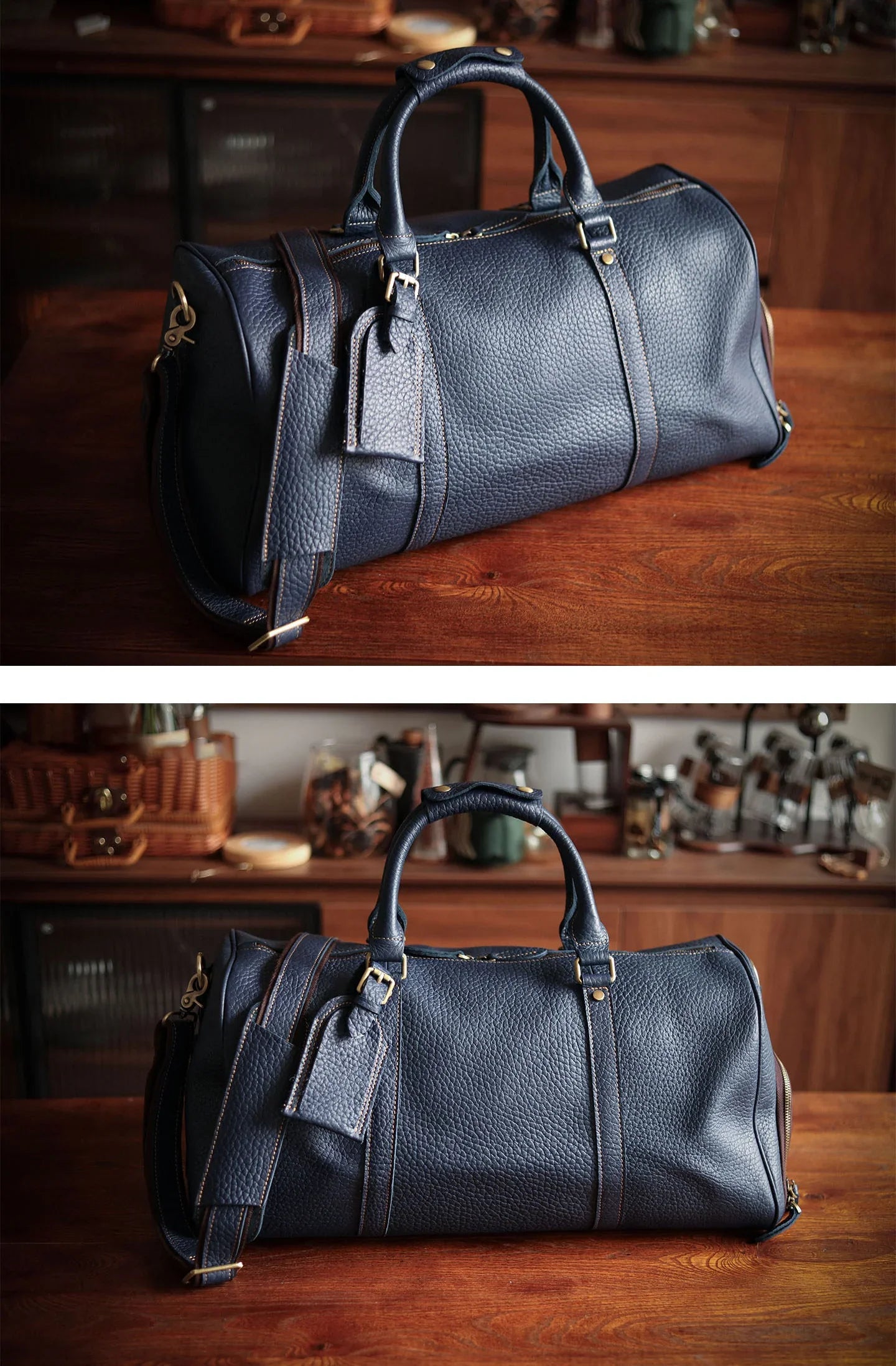 Men's Handmade FullGrain Leather Travel Duffel – Large Crazy Horse Leather Weekender | Carry-On Bag for Business, Camping & Short Trips
