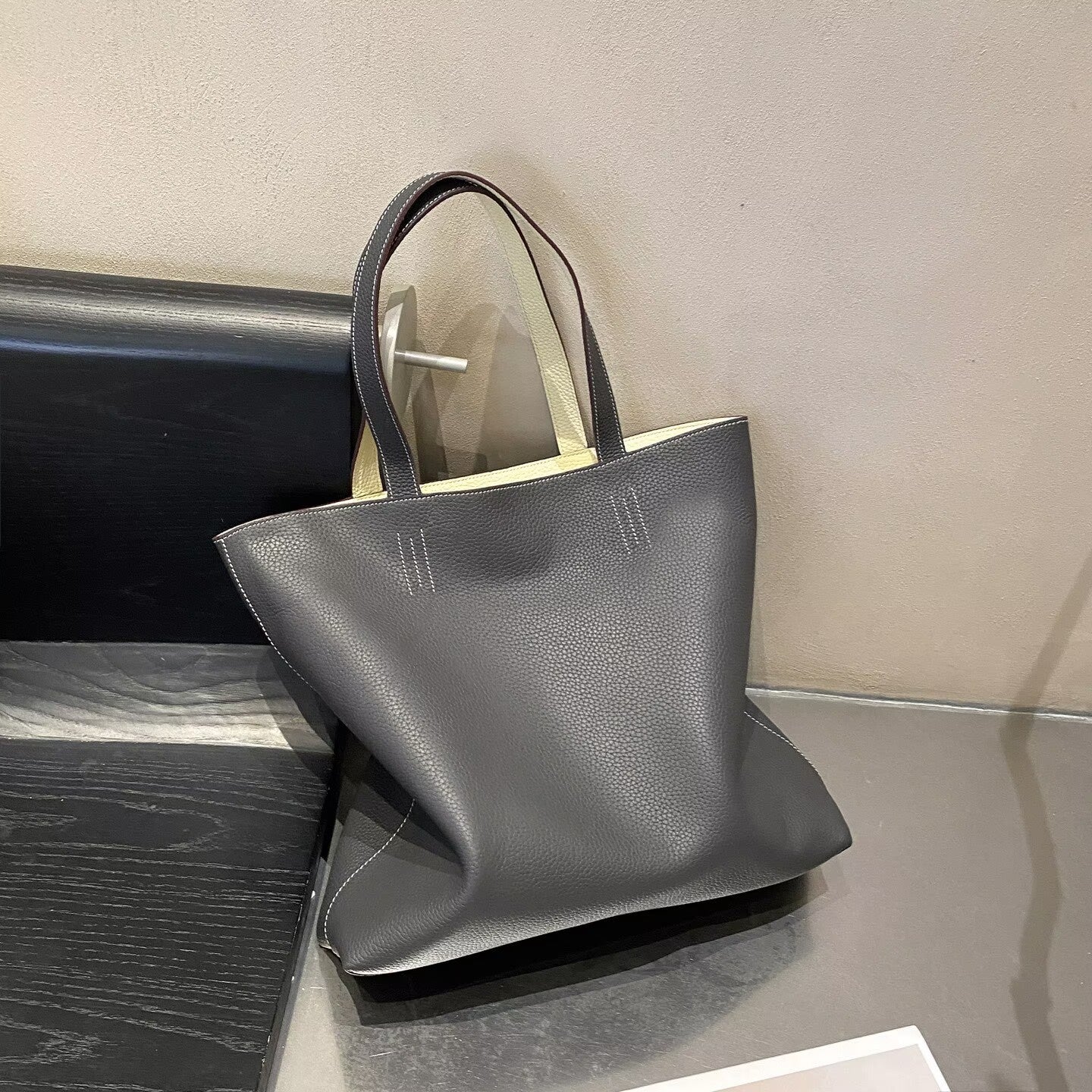 Reversible Full Grain Togo Leather Tote Bag | Two-Tone Everyday Carry Bag