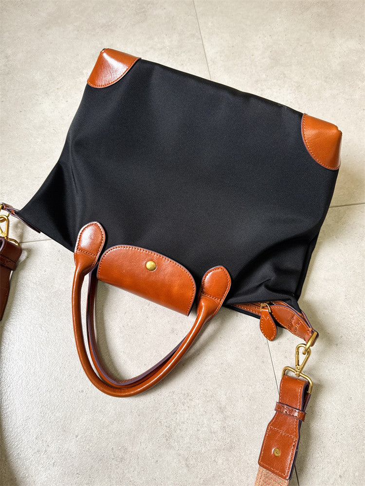 Recycled nylon cowhide commuter tote flatlay – all three sizes small large X-large comparison