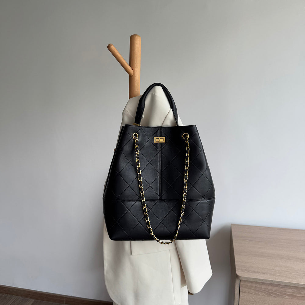 Quilted Lambskin and Suede Leather Chain Tote Bag | Women's Vintage Two-Tone Shoulder & Crossbody Bag