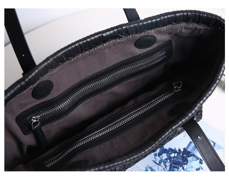 Handwoven Cowhide Leather Basket Tote Bag | Women's Shoulder Hobo Bag