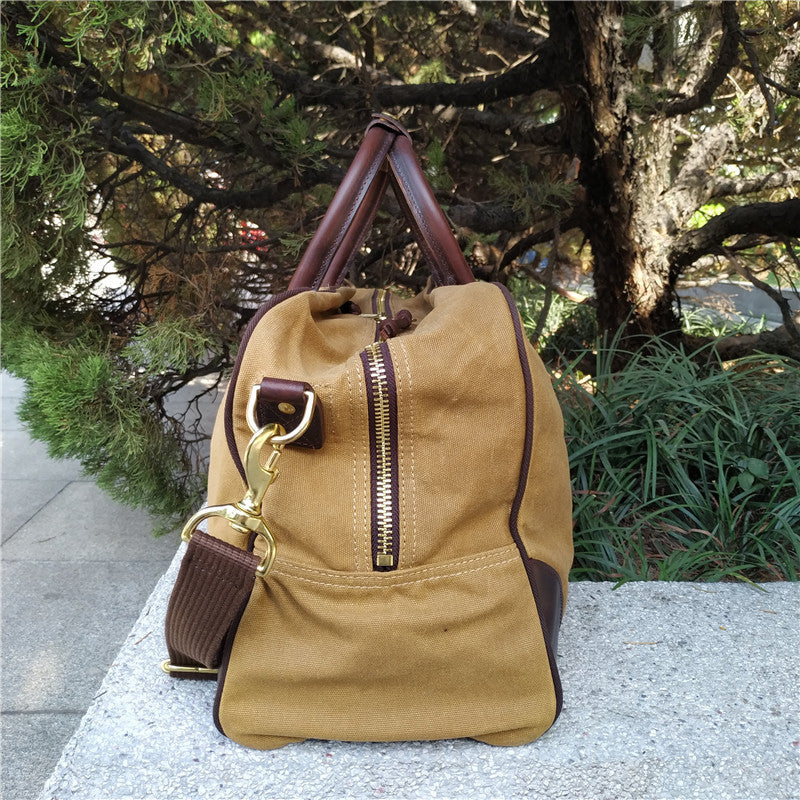 Waxed Canvas Leather Travel Duffle Bag | Men's Vintage Weekender & Overnight Bag