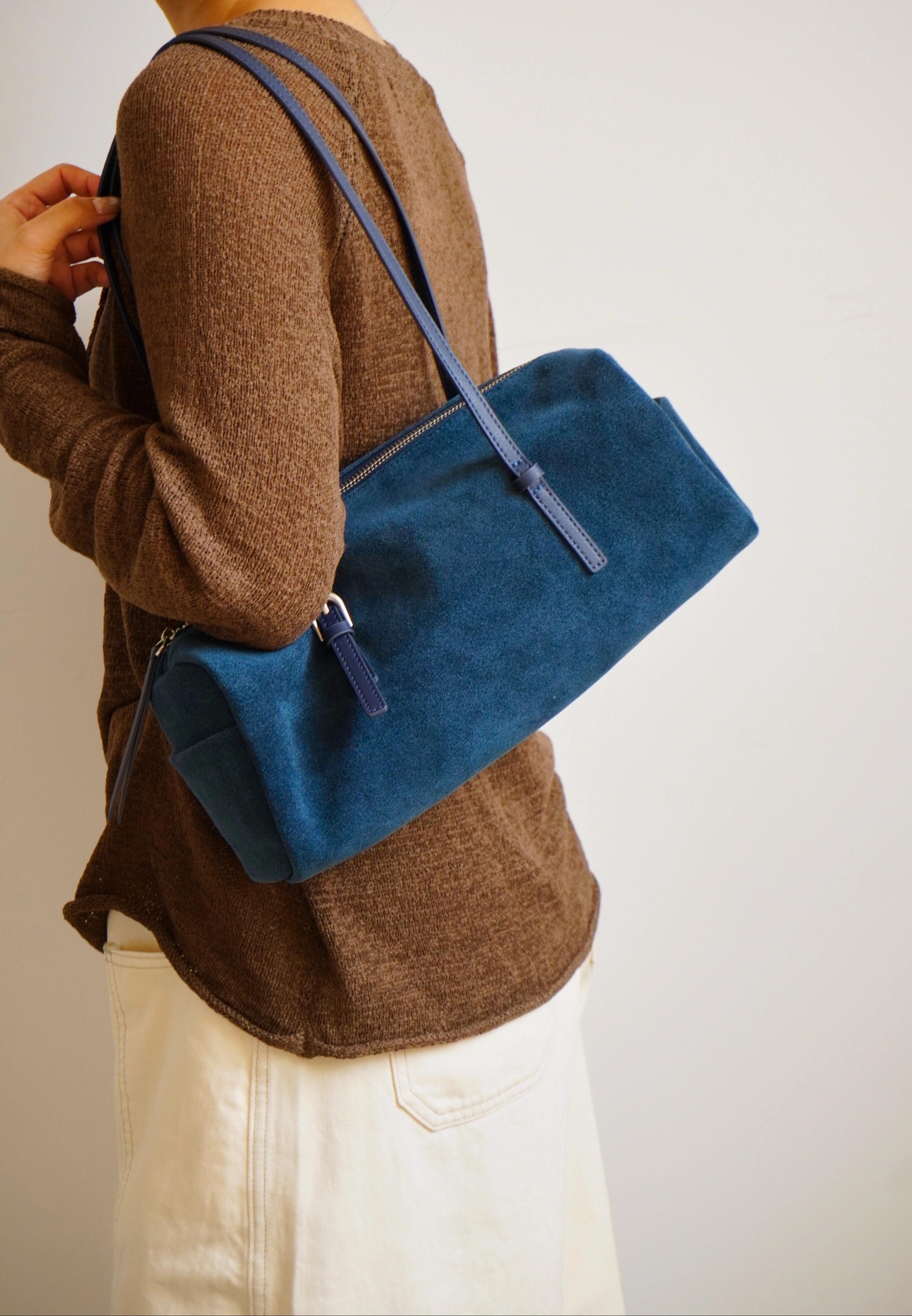 Suede Baguette Bag for Women | Matte Cowhide Leather Shoulder & Hand Bag | Versatile Commuter Purse in Two Colors