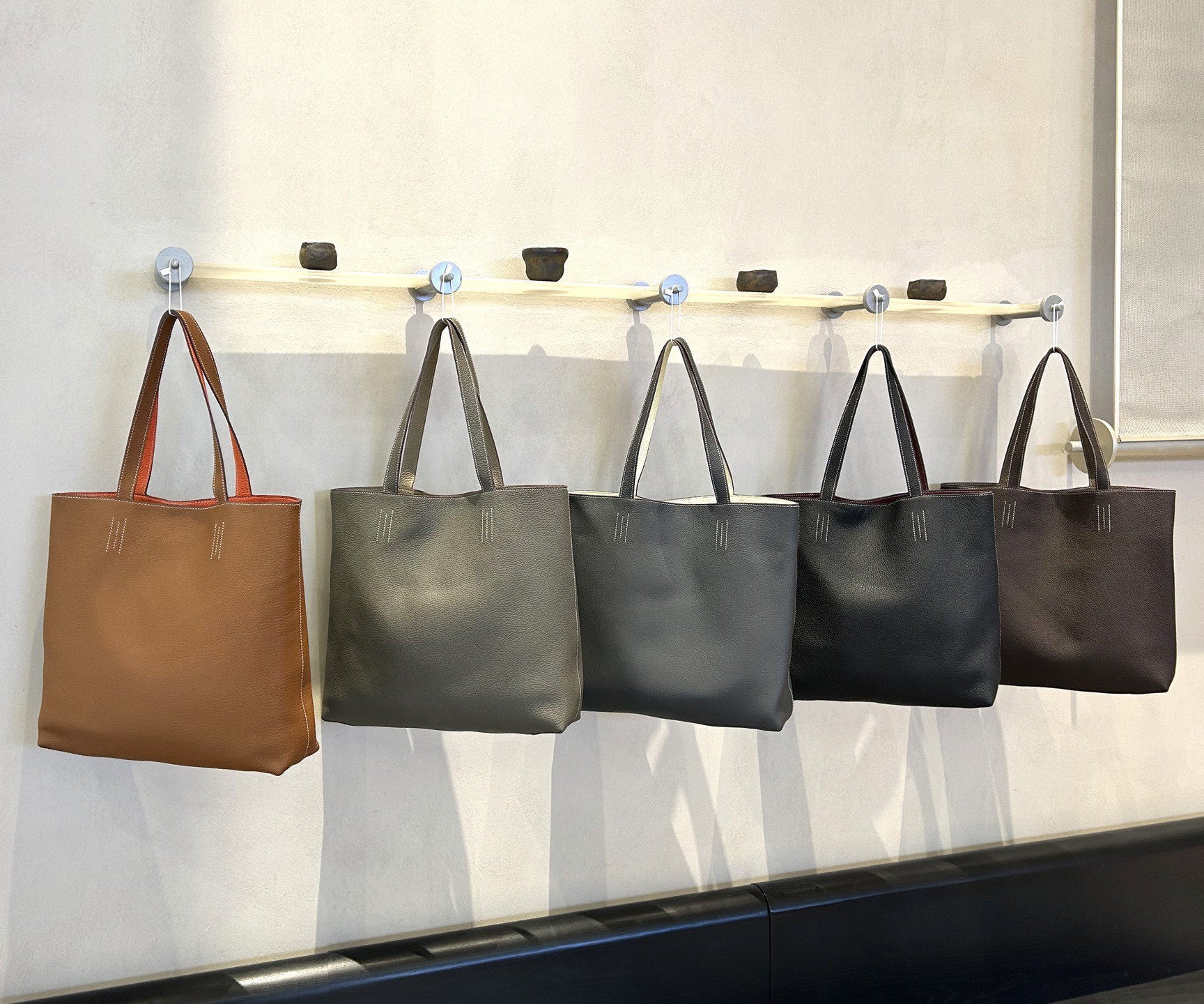 Reversible Full Grain Togo Leather Tote Bag | Two-Tone Everyday Carry Bag