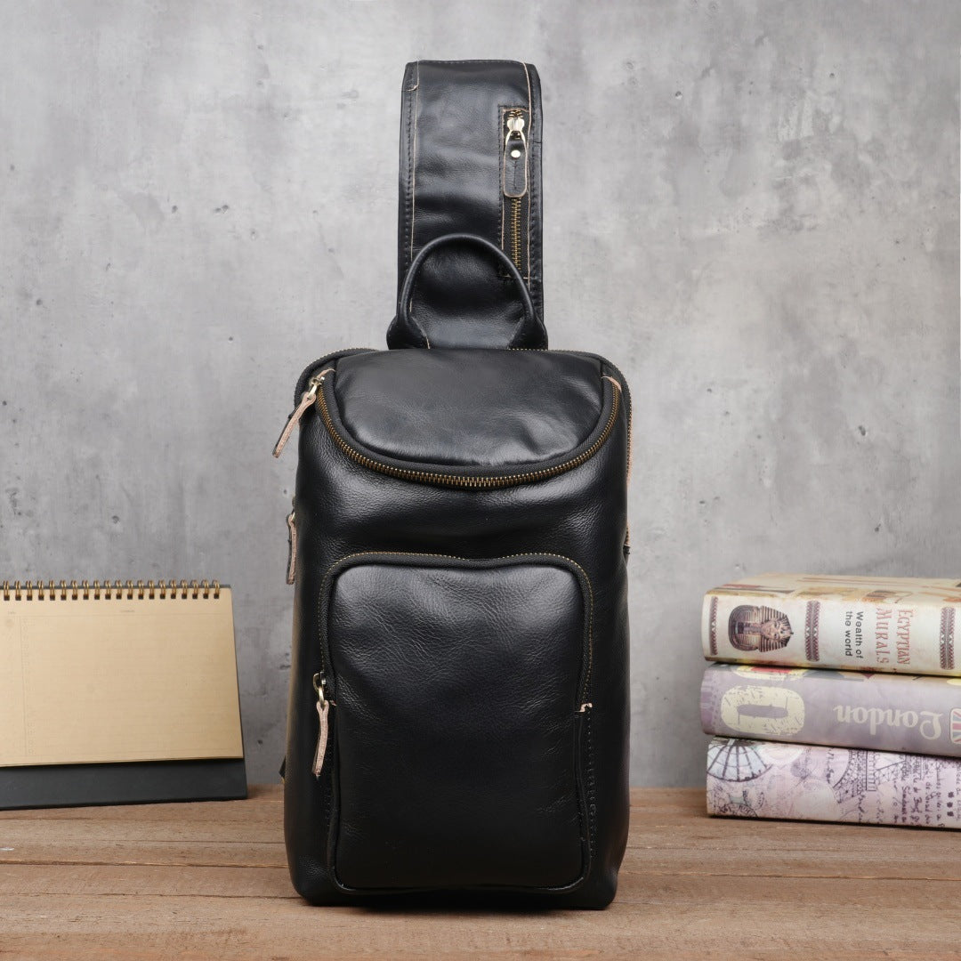 Men's Crazy Horse Leather Vintage Sling Bag — Handmade 3-Way Carry Chest / Shoulder / Backpack