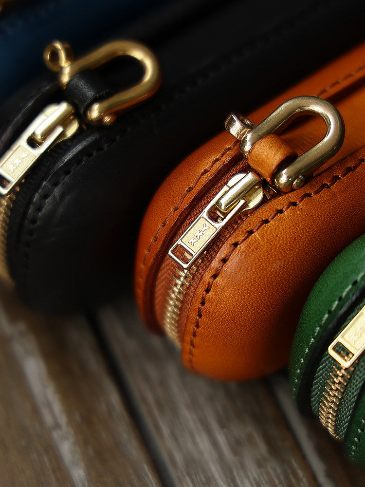Vintage Leather Glasses Case | Cowhide Leather Zip Eyewear Case