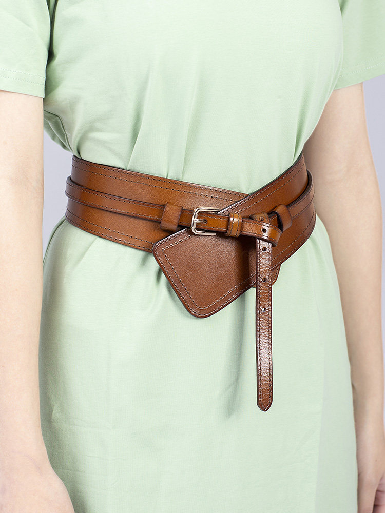 Wide Cowhide Leather Waist Belt | Handmade Women's Cinch Belt for Dresses, Coats & Sweaters